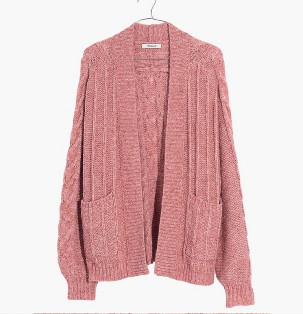 Madewell Bubble Sleeve Cable Knit Cardigan Sweater